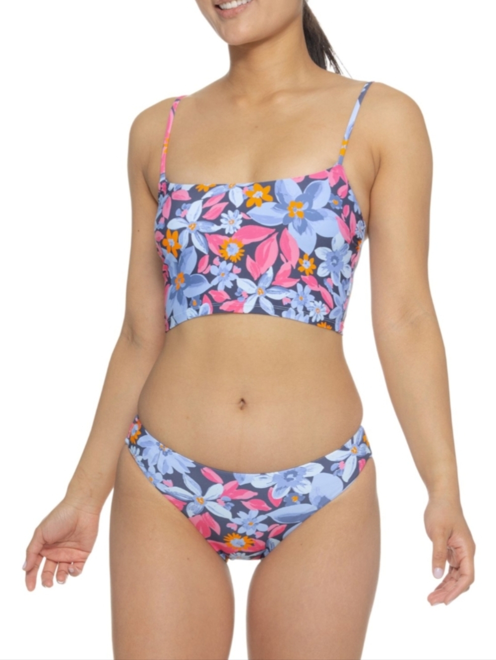 Roxy Floral Bikini Set in Blue, Pink & Orange - Picture 1 of 9